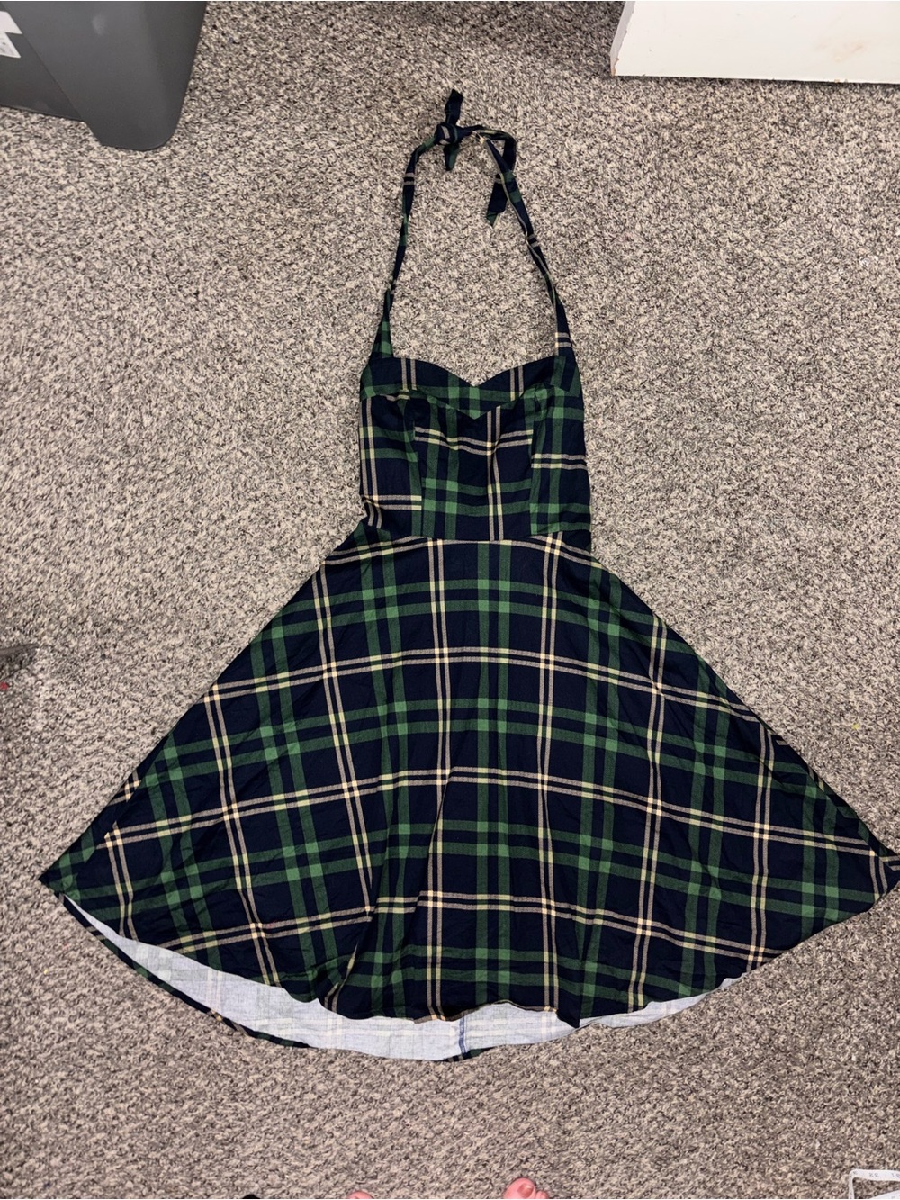 Topdress Navy Green Plaid Halter Rockabilly Swing Dress Size M